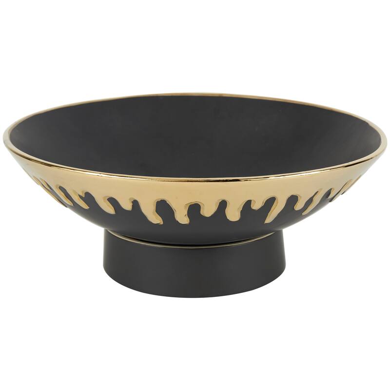 CosmoLiving by Cosmopolitan Black or White Ceramic Decorative Bowl with Abstract Gold Melting Drips