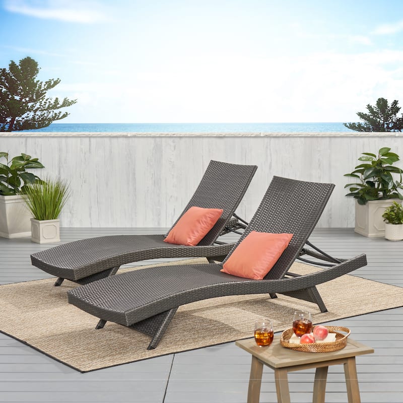 Salem Outdoor Brown Wicker Lounge (Set of 2) by Christopher Knight Home - Grey