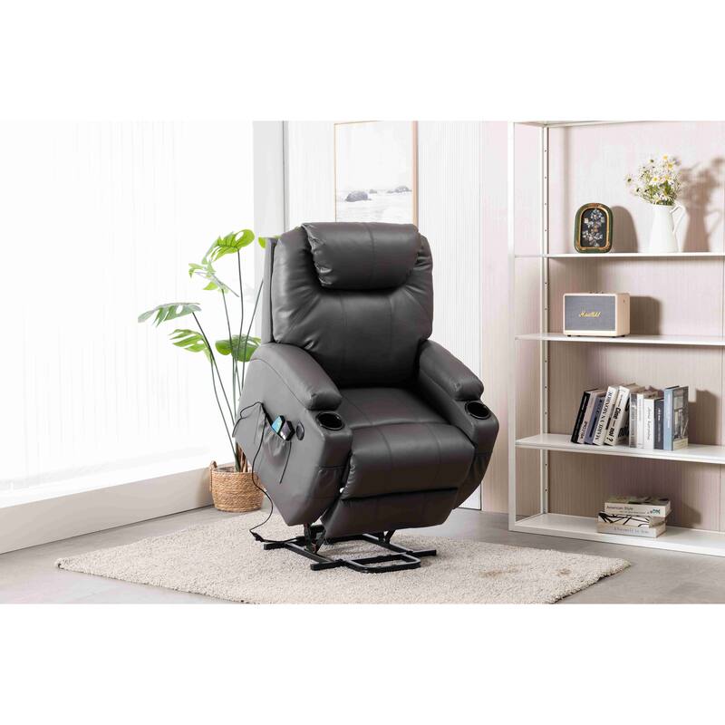 Faux Leather Power Lift Recliner Chair, Heat and Massage by Remote Control