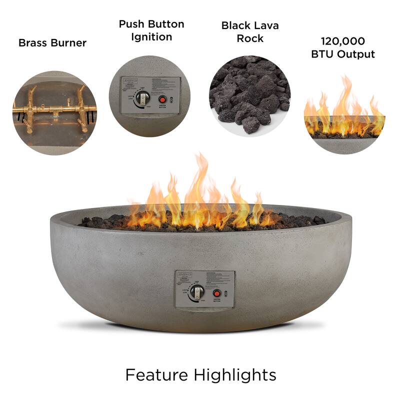 Bryce 38" LP Fire Bowl in Fog Made in the USA by Real Flame