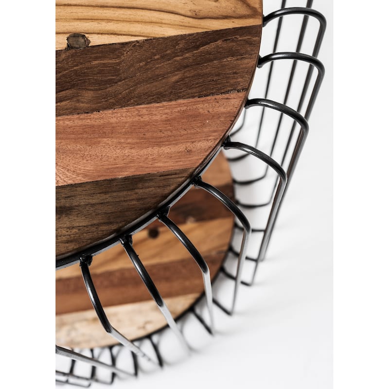 HomeRoots 24" Modern Black and Rustic Brown Round End Table
