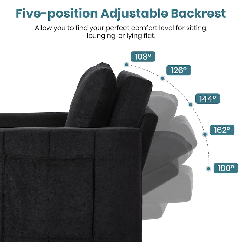 Roomfitters Convertible Sleeper Sofa with Pull-Out Bed 5-Position Adjustable Backrest Side Pockets & Storage Basket