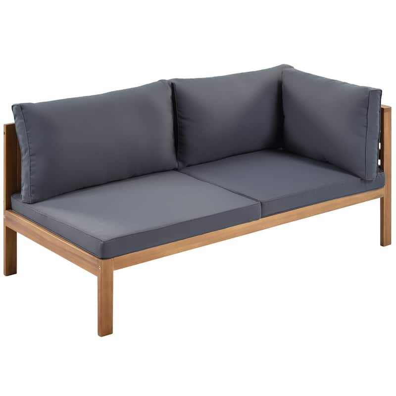 Roomfitters 3-Piece Outdoor Sectional Sofa Set with Coffee Table, Solid Wood Frame L-Shaped Patio Furniture