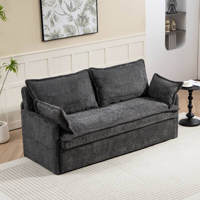 59.5" Ergonomic Sofa Bed with Storage & Charging - Supportive Chenille Convertible Sleeper, 800lb Capacity