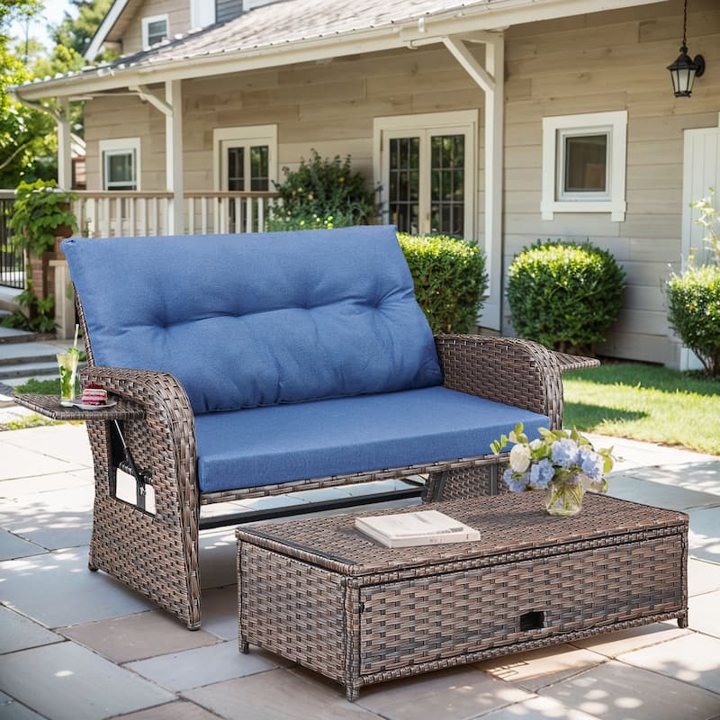 Gymojoy Adjustable Outdoor Wicker Daybed Patio Sofa Bed, 5-Position with Storage Ottoman