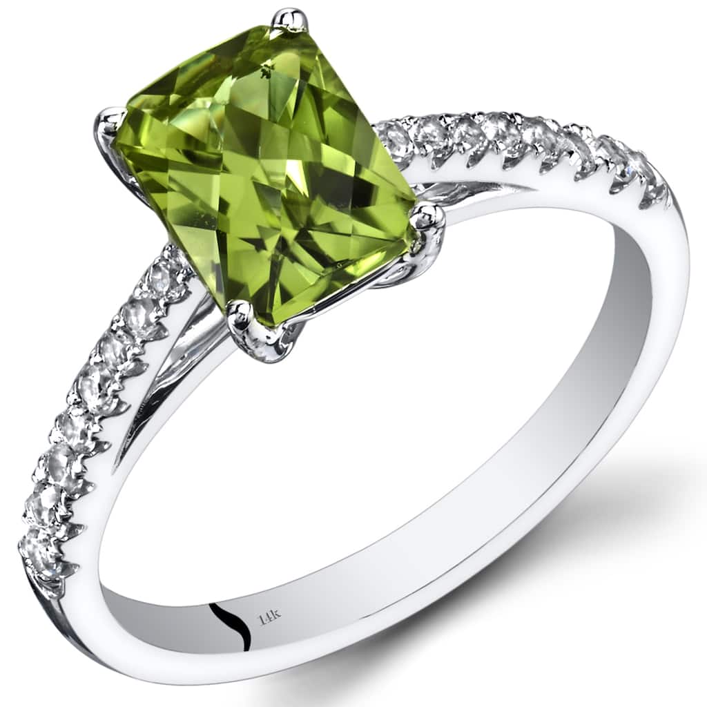 14k White Gold 1.66ct Peridot and White Topaz Ring