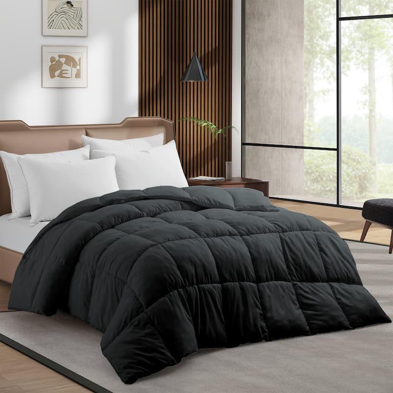 Lightweight Down Alternative Comforter Duvet Insert with Soft Microfiber Shell - Queen - Black