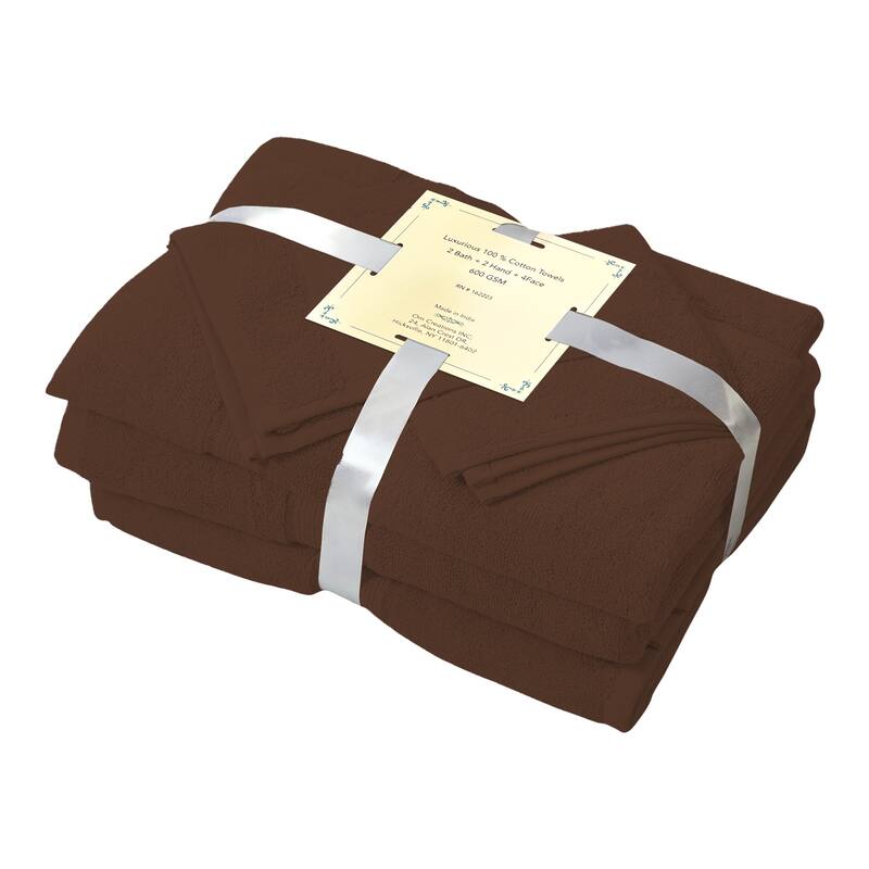 100% Ringspun Cotton Absorbent | 600 GSM | 6-Piece Bathroom Towel Set | Absorbent & Quick Dry - 27''x54'' - Brown