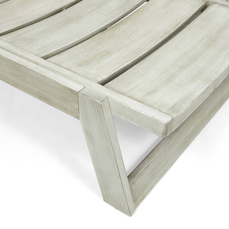 Set of 2 Wood Chaise Lounge with Adjustable Backrest and Curved Slatted for Poolside Patio Garden