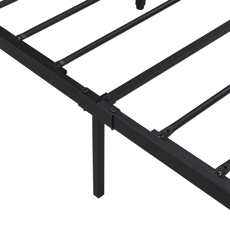 Full Size Metal Bed with Wooden Headboard and USB