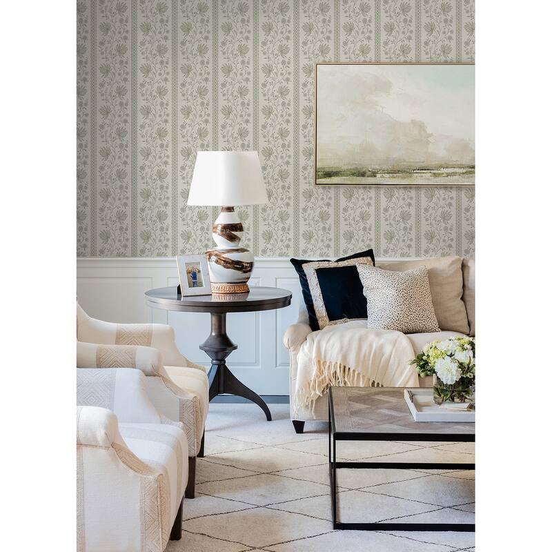 Edgemoor Sage Jacobean Stripe Wallpaper