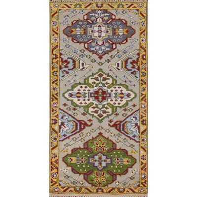 Geometric Kazak Indian Rug Hand-Knotted Wool Carpet - 2'6"x 6'0"