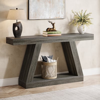 55 Inches Farmhouse Wood Console Sofa Table with Storage - 11.81" D x 55.12" W x 31.5" H