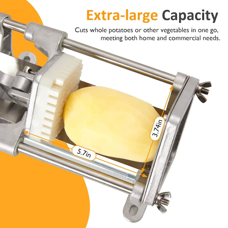 French Fry Cutter with 1/2 Inch and 3/8 Inch Blades, 6-wedge Slicer, Stainless Steel