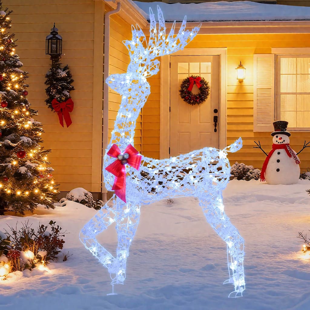 Costway 5 FT Pre-Lit Christmas Reindeer with 100 LED Lights, Holiday - as pic shows - See Details