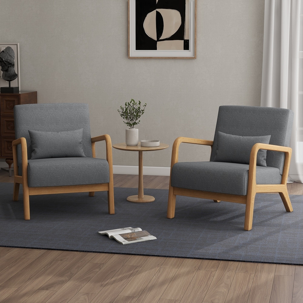 2 Set Upholstered Lounge Arm Chair with Pillow - Set of 2