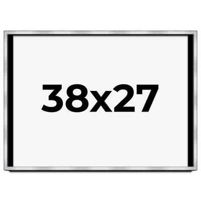 38x27 Shadow Box Frame Silver | 1.375 Inches Deep Real Wood