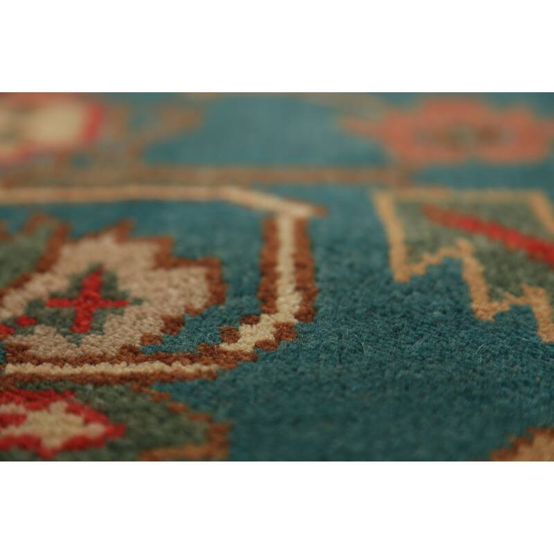 Green Medallion Oushak Indian Large Rug Hand-Knotted Wool Carpet - 9'7"x 13'9"