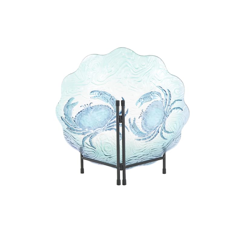 Glass Crab Ombre Decorative Plate Charger with Wavy Edge and Swirl Patterns - Blue - Roche River Decor
