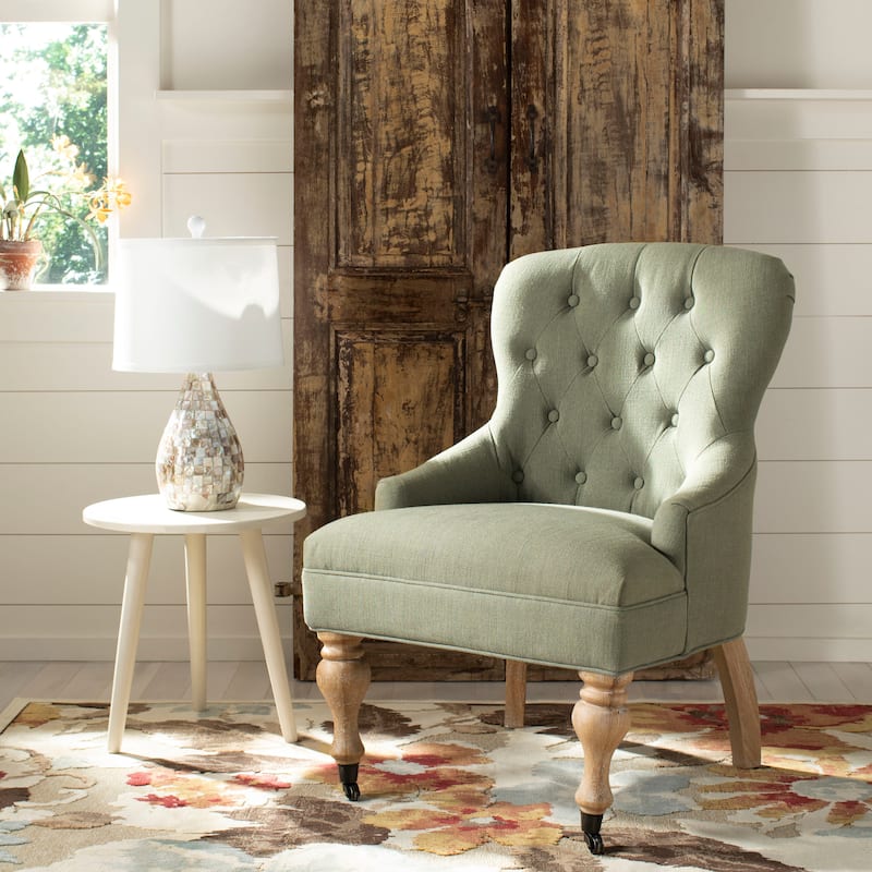 SAFAVIEH Chrissy Tufted Beige Petite Arm Chair - 23.6" x 28.7" x 34.6" - 24Wx29Dx35H