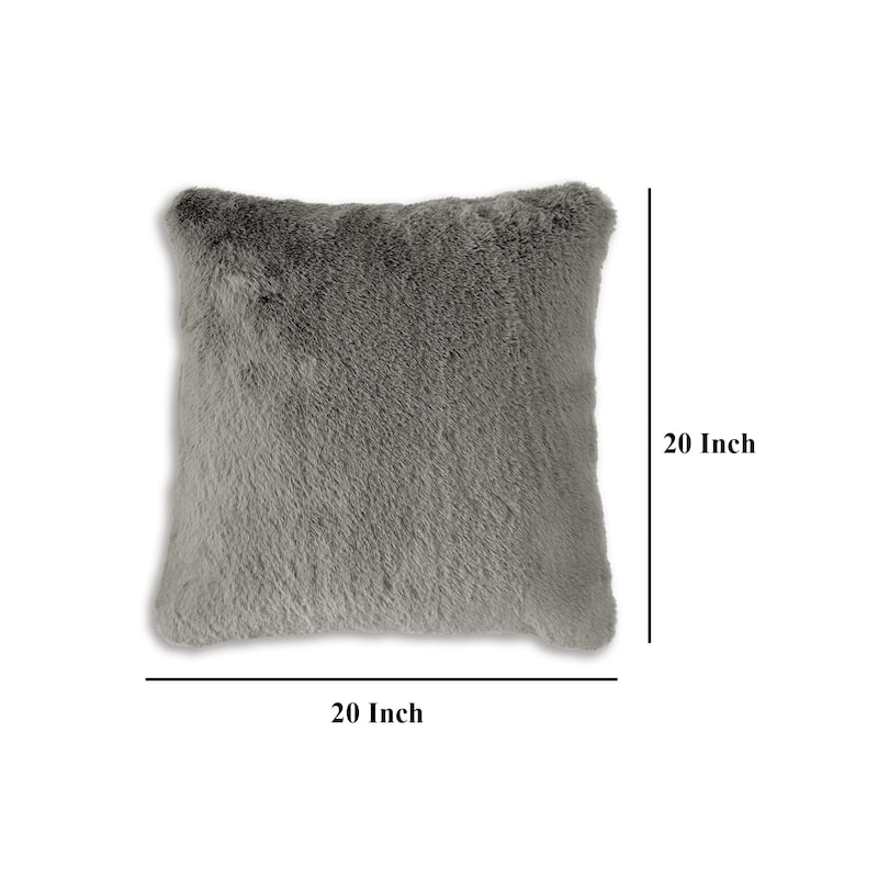 Dift Square Accent Throw Pillow, 20 Inch, Dark Gray Faux Rabbit Fur