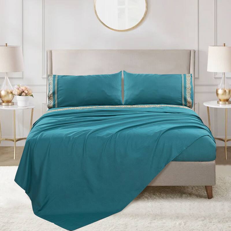 Serenta 4-piece Luxury Embroidered Bed Sheet Set - Cal King - Dark Teal
