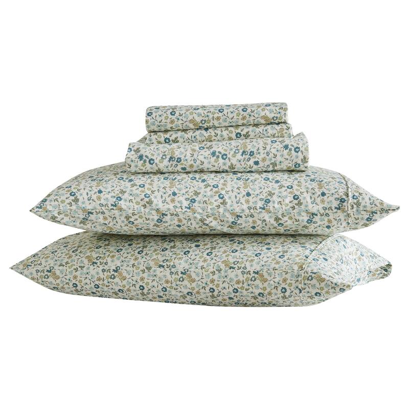Patina Vie Maison Cotton & Rayon from Bamboo Blend Printed Sheet Set - Queen - Blue Floral