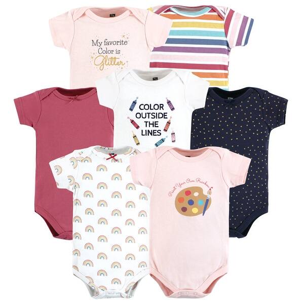 slide 1 of 1, Hudson Baby Infant Girl Cotton Bodysuits, Creativity 0-3 Months - Creativity