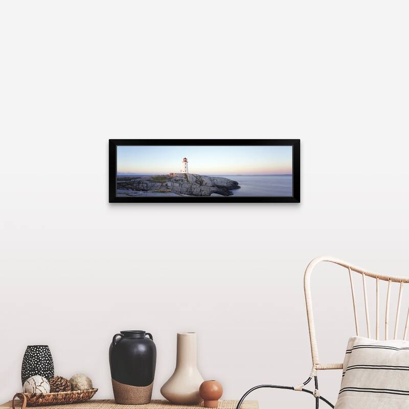 "Peggys Point Lighthouse, Peggys Cove, Nova Scotia, Canada" Black Framed Print - Wood - Landscape - All Seasons - Rectangle - Black - 1 Piece - 36 x 12 - Includes Hardware