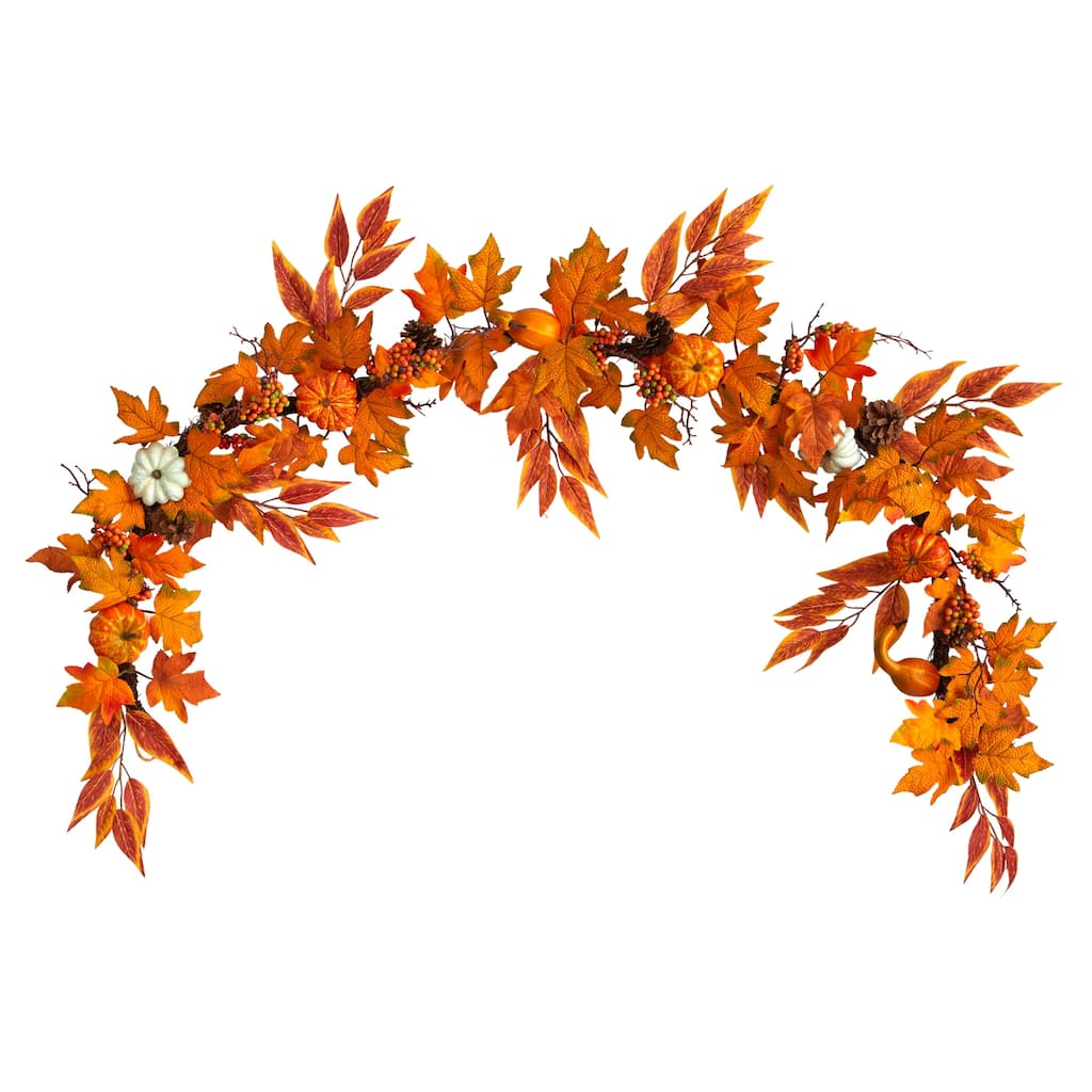Fall Garland 6Ft Artificial Maple Leaf Pumpkin Pinecone Decor Harvest Autumn Home Decor - 72