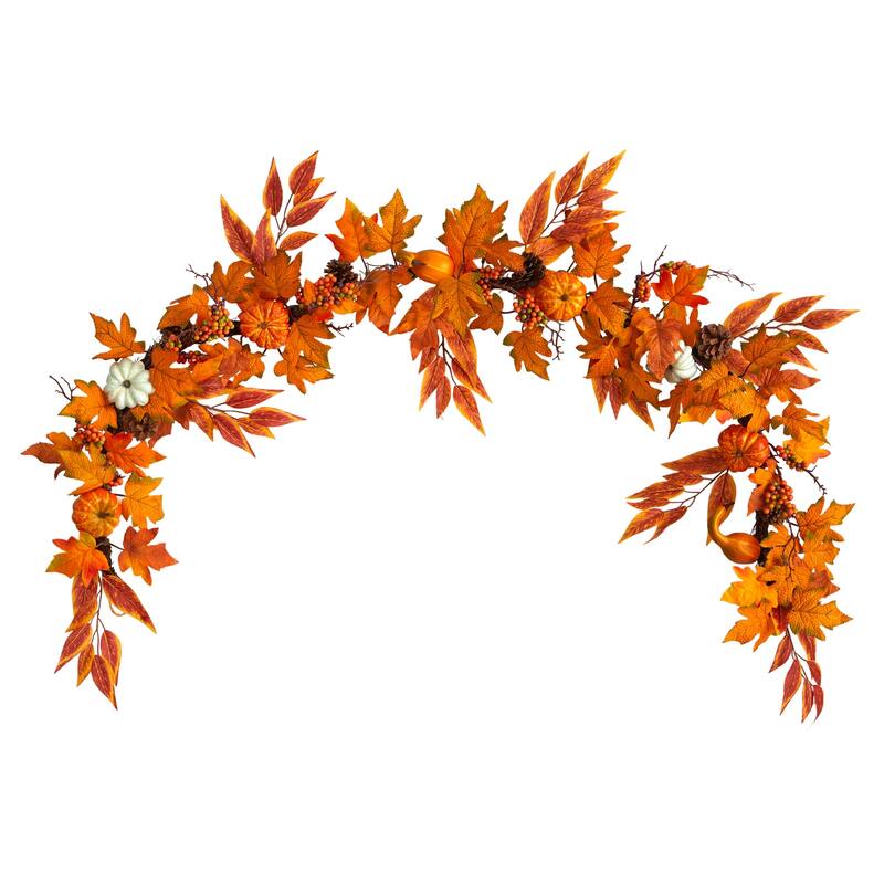 Fall Garland 6Ft Artificial Maple Leaf Pumpkin Pinecone Decor Harvest Autumn Home Decor - 72