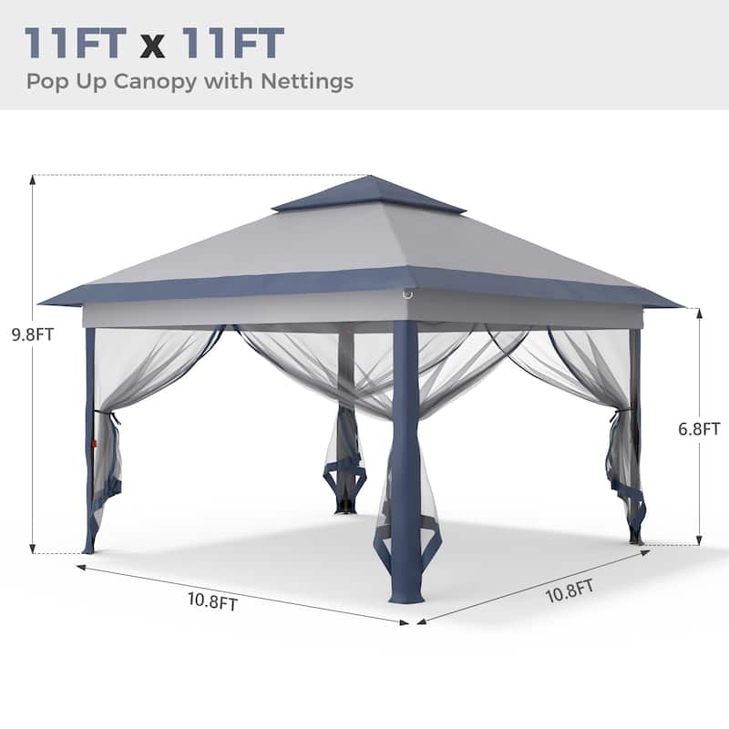 Ainfox 11x11ft Gazebo Outdoor Pop up Canopy with Mosquito Net and Carry Bag