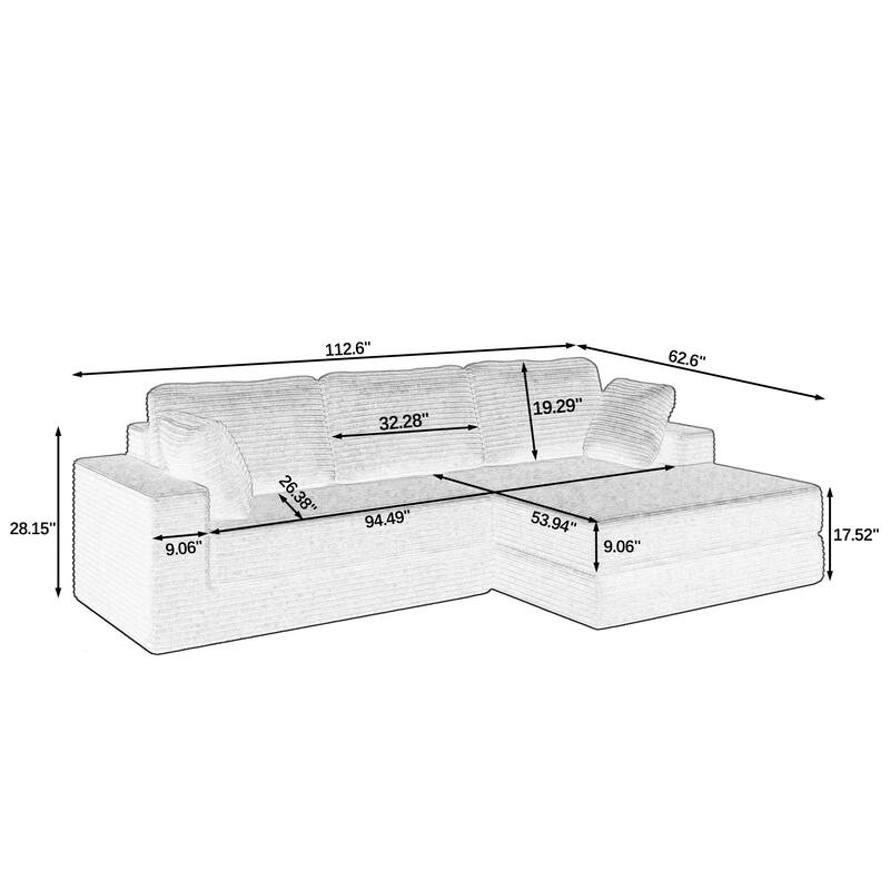 112.6" L-Shaped Modular Sectional Right sofa seat with Queen Sleeper Function, Corduroy Upholstery and No Assembly Required