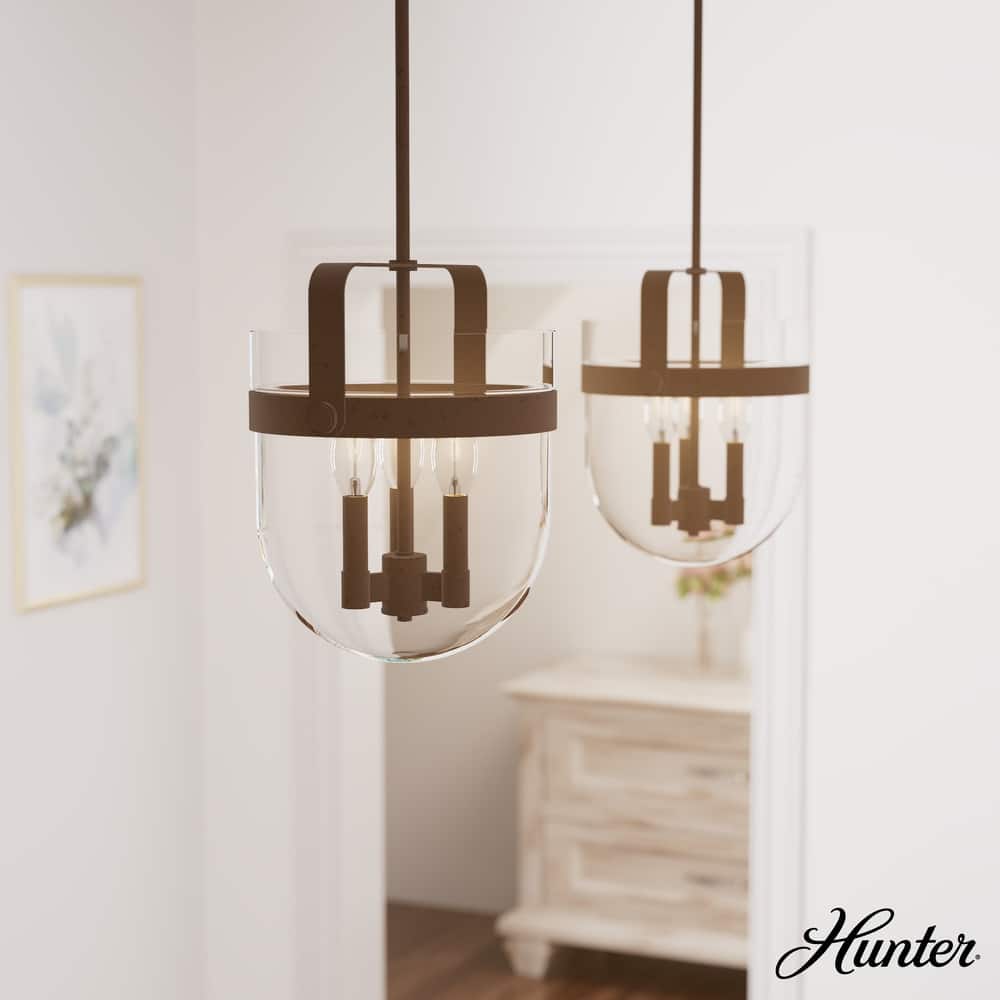 Hunter Karloff Clear Glass Bell-Shaped Pendant - Kitchen Island, Dining Room, Entry - Modern Farmhouse, Rustic, Industrial