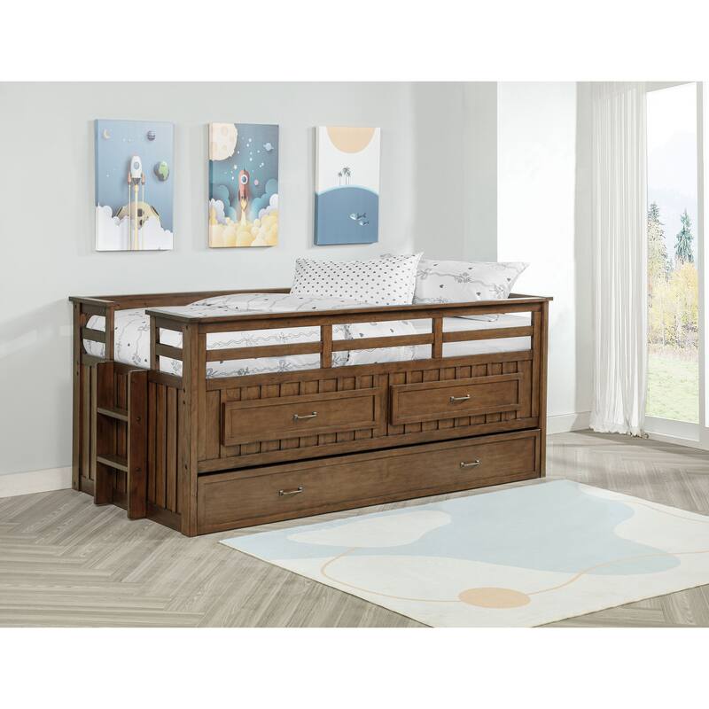 Carlsbad Wood Twin Captains Bed With Trundle Medium Brown