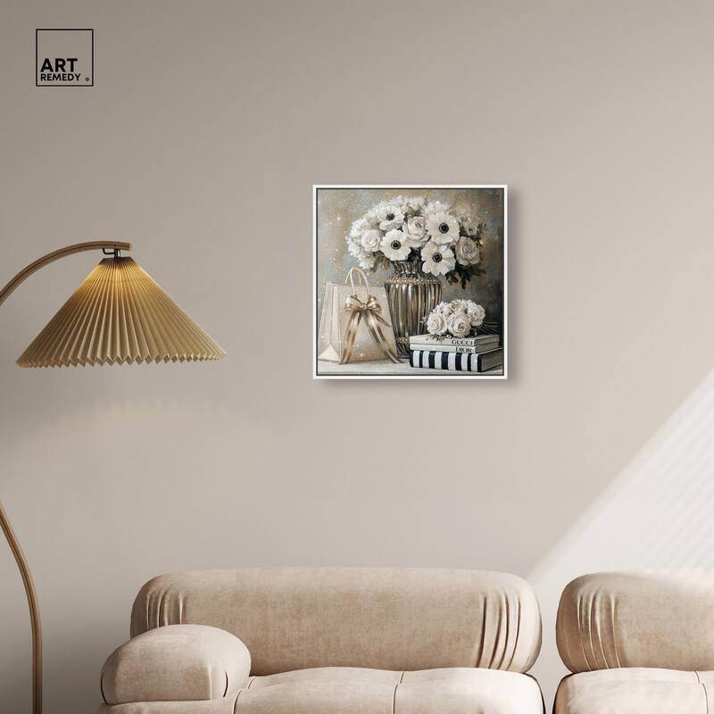 Elegant Flowers Books Neutral Canvas by Art Remedy