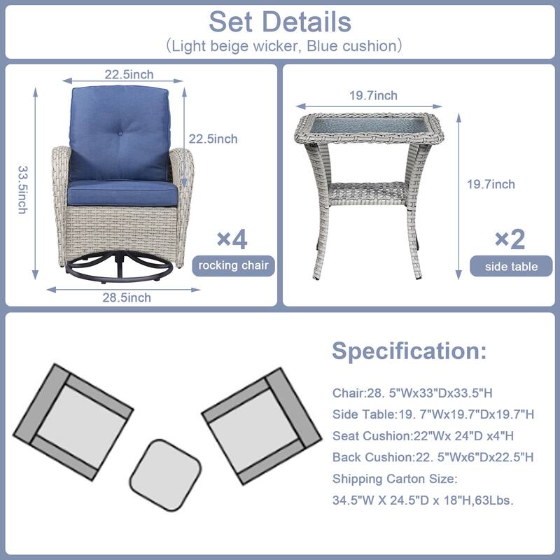 Pocassy Patio Swivel Rocker Chairs with Side Table