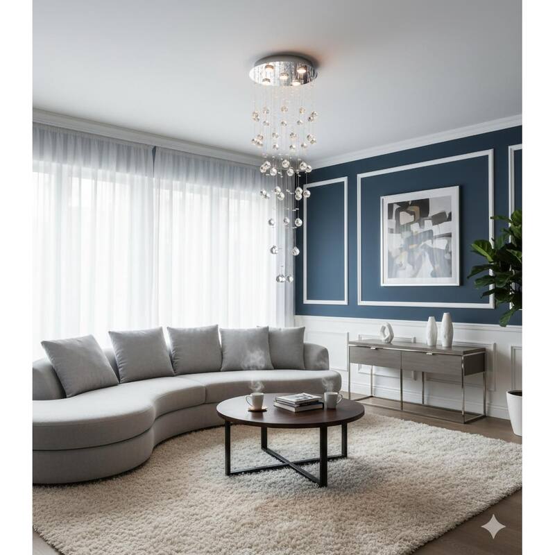 5-Light Chrome Chandelier With Clear Hanging Crystal Balls