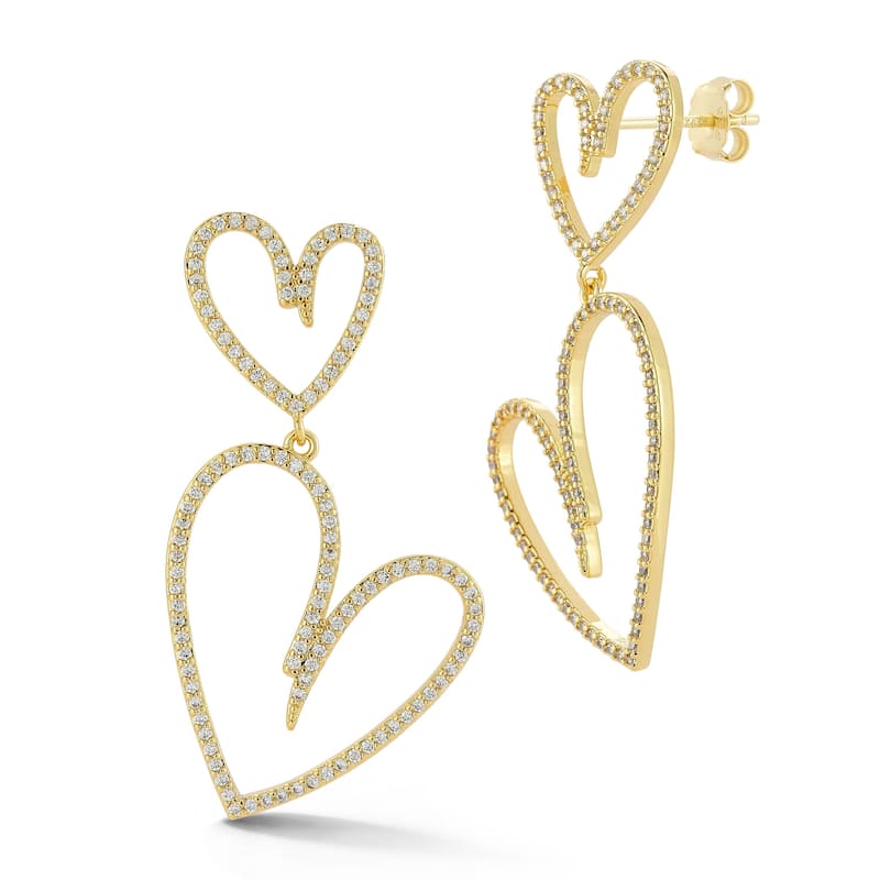 Chloe & Madison Double Open Heart Drop Earrings - Yellow