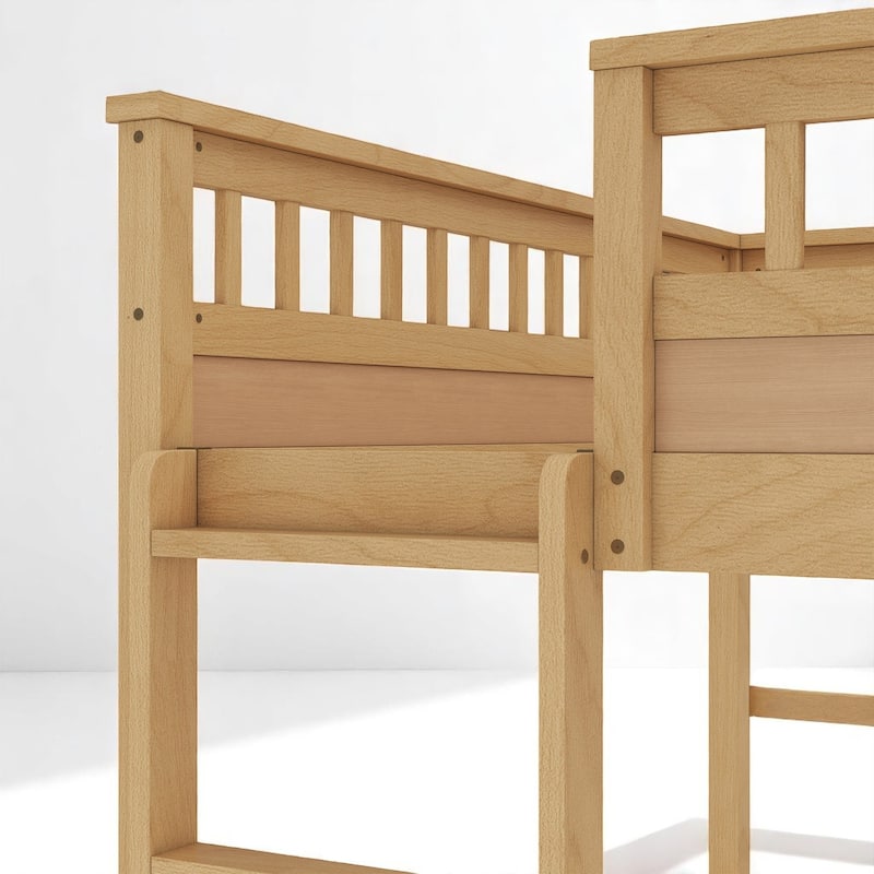 Convertible Twin XL Over Queen Size Bunk Bed with Safety Rails, Ladder and Wood Slats, No Box Spring Needed