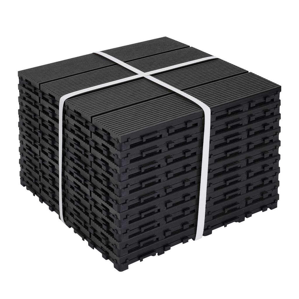 8.7 sq. ft DIY Wood-Plastic Composite Deck Tiles, Black, Interlocking Outdoor Flooring Tiles Waterproof All Weather (pack of 9)