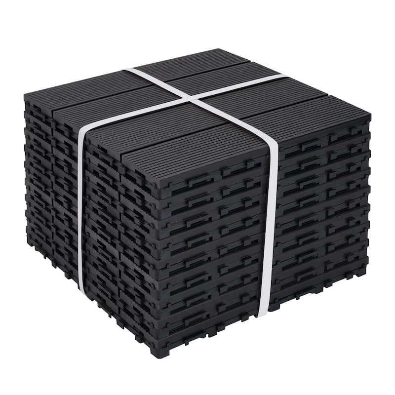 8.7 sq. ft DIY Wood-Plastic Composite Deck Tiles, Interlocking Outdoor Flooring Tiles Waterproof All Weather (Pack of 9) - Black