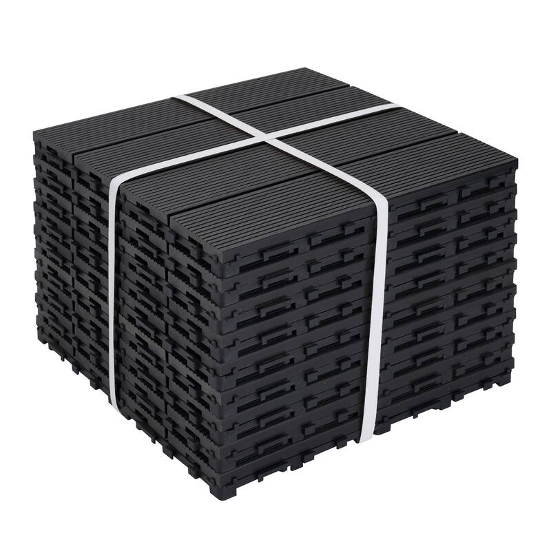 9 PCS heavy-duty & recyclable Wood-Plastic Interlocking Deck Tiles 11.8" x 11.8"- Waterproof Outdoor and Indoor Flooring - Black