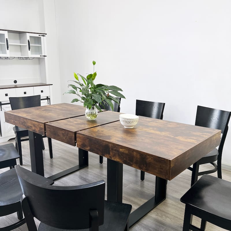 Large Expandable Dining Table, Wooden Kitchen Expanding Table for 6 8 10, Rectangular Conference Table