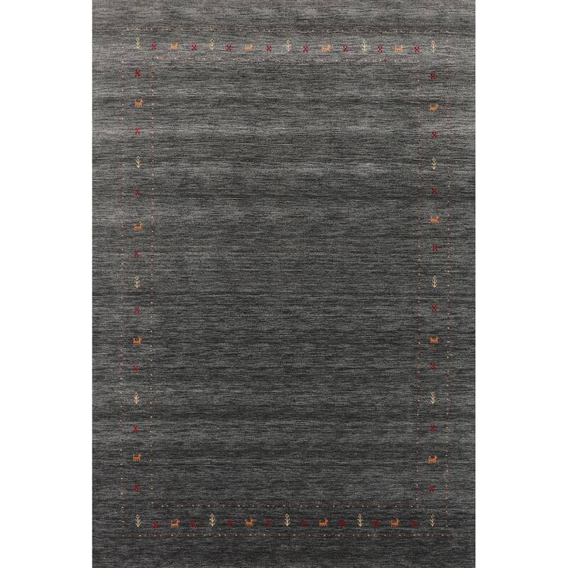Tribal Green Gabbeh Indian Area Rug Handmade Wool Carpet - 6'8"x 9'9"