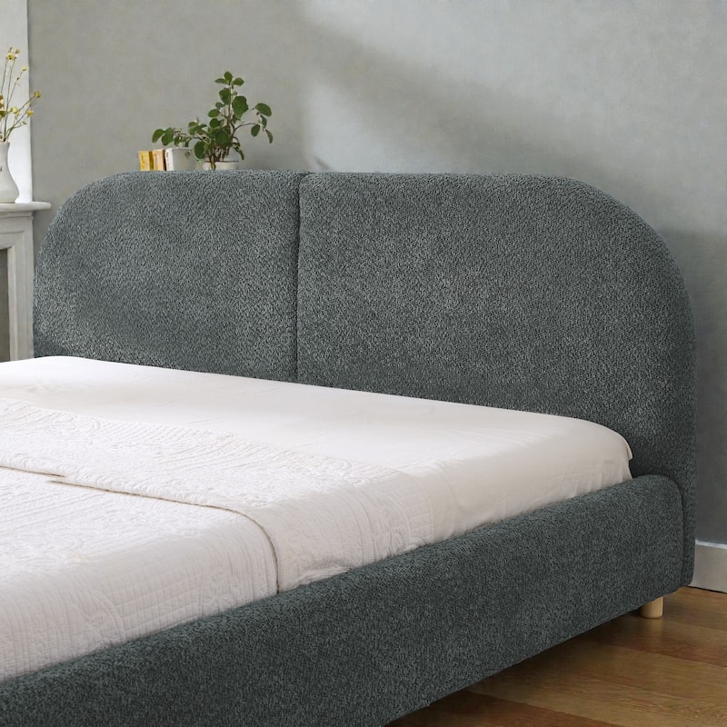 Upholstered Bed Frame with Tall Curved Headboard, Premium Circle Yarn Fabric, Modern Minimalist Platform Bed