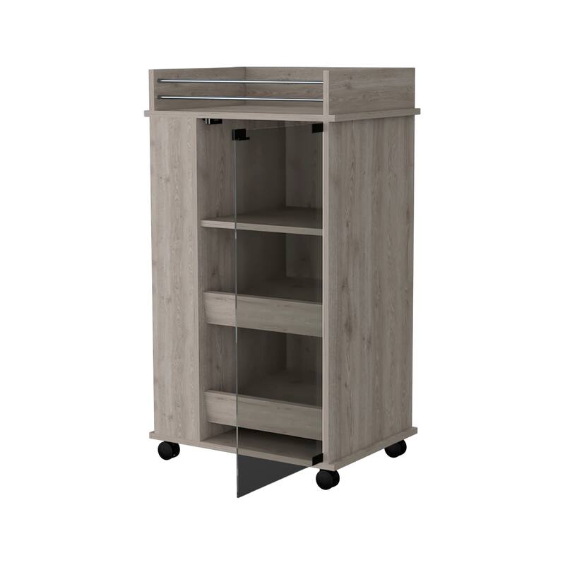 Willow Park Glass Door Bar Cart with Bottle Holder and Casters