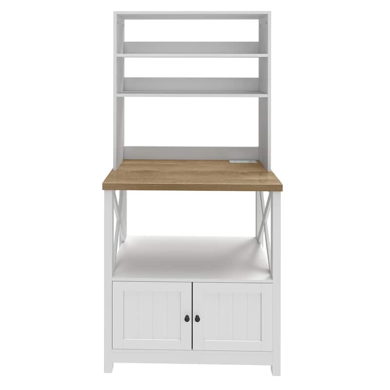 Moasis Kitchen Microwave Stand Bakers Rack Coffee Bar with Power Outlet and Storage Shelves