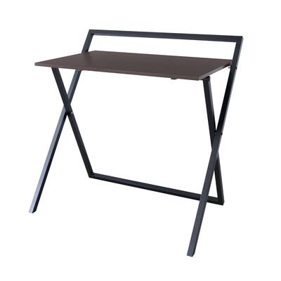 34" Easton Folding Home Office Desk, Brown/Blac
