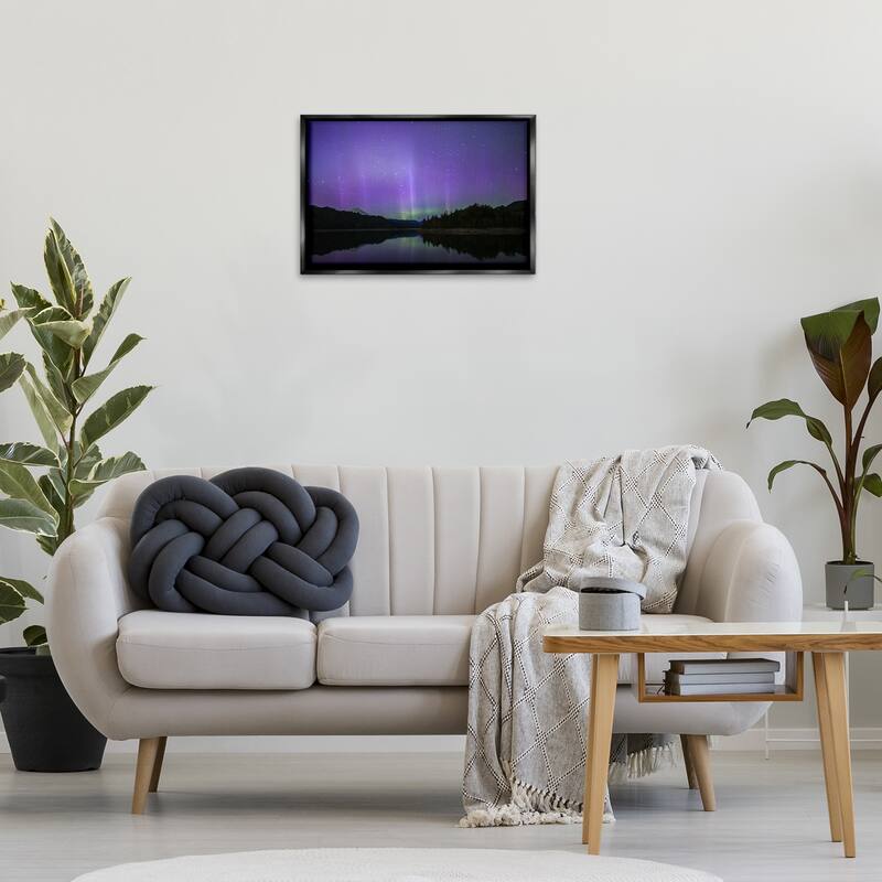 Stupell Luminous Purple Northern Lights Framed Floater Canvas Wall Art Design By Nancy Crowell